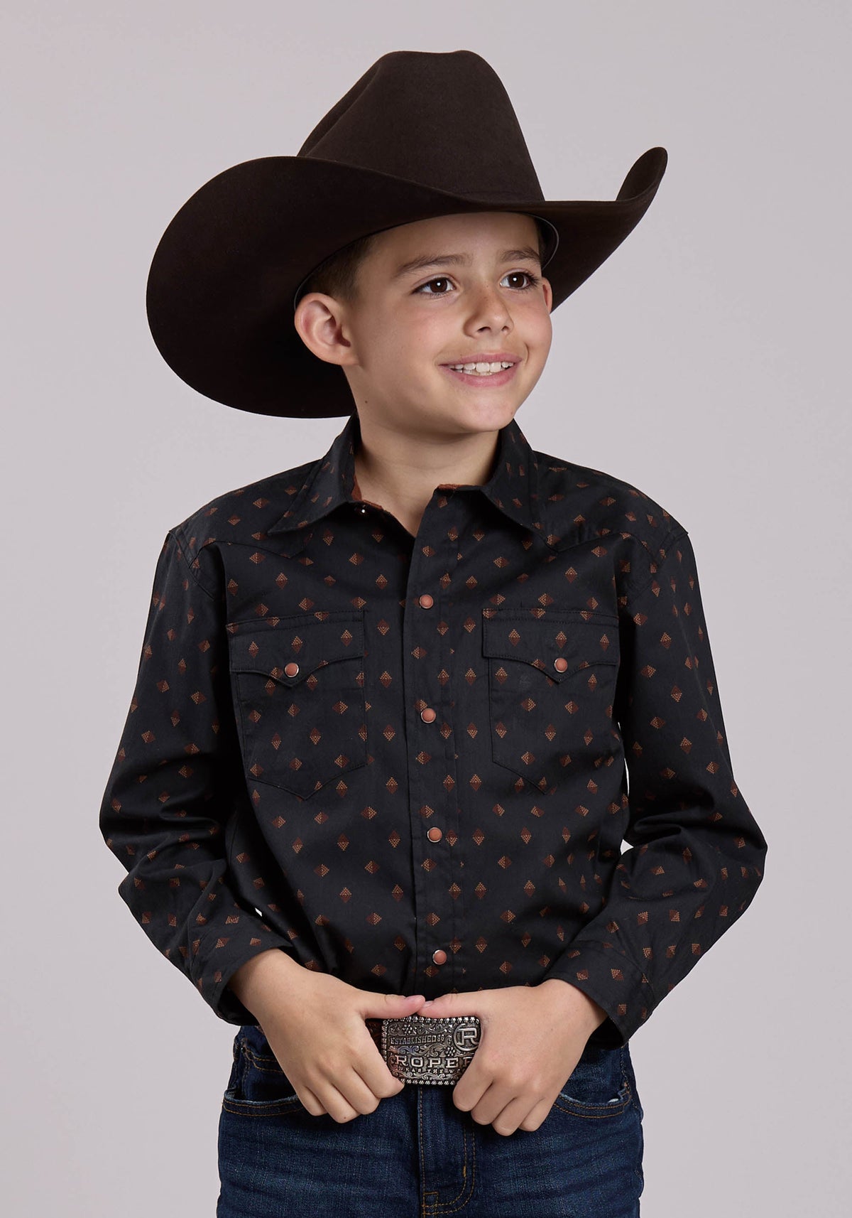 Boys Long Sleeve Snap Aztec Foulard Print Western Shirt