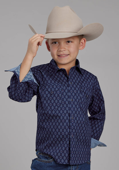 Boys Aztecs Print Long Sleeve Snap Western Shirt