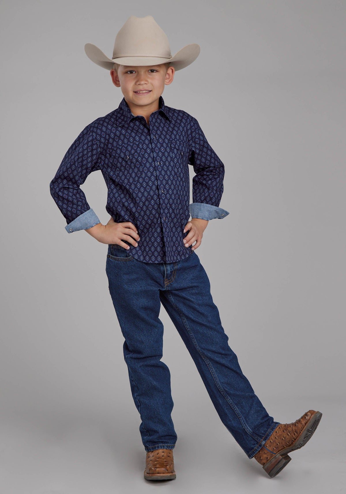 Boys Aztecs Print Long Sleeve Snap Western Shirt