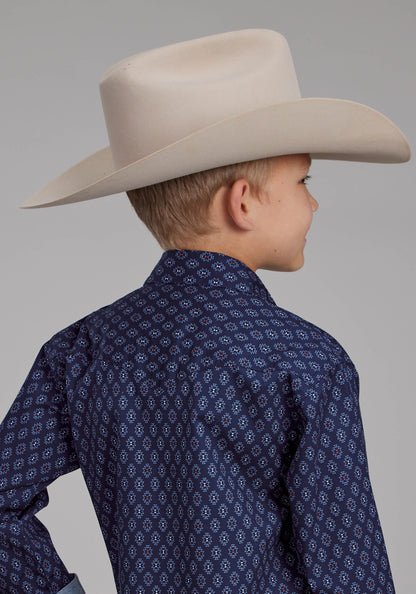 Boys Aztecs Print Long Sleeve Snap Western Shirt