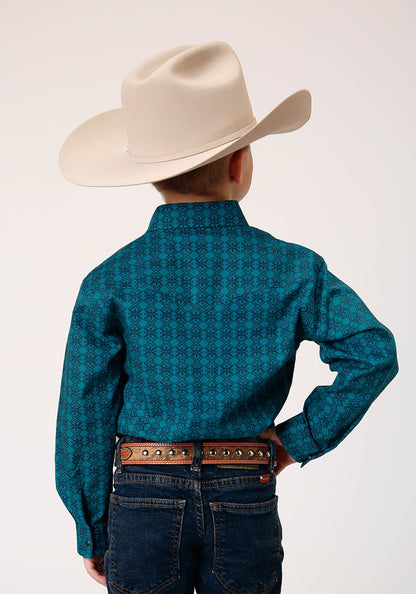 Boys Long Sleeve Snap Tiles Print Western Shirt