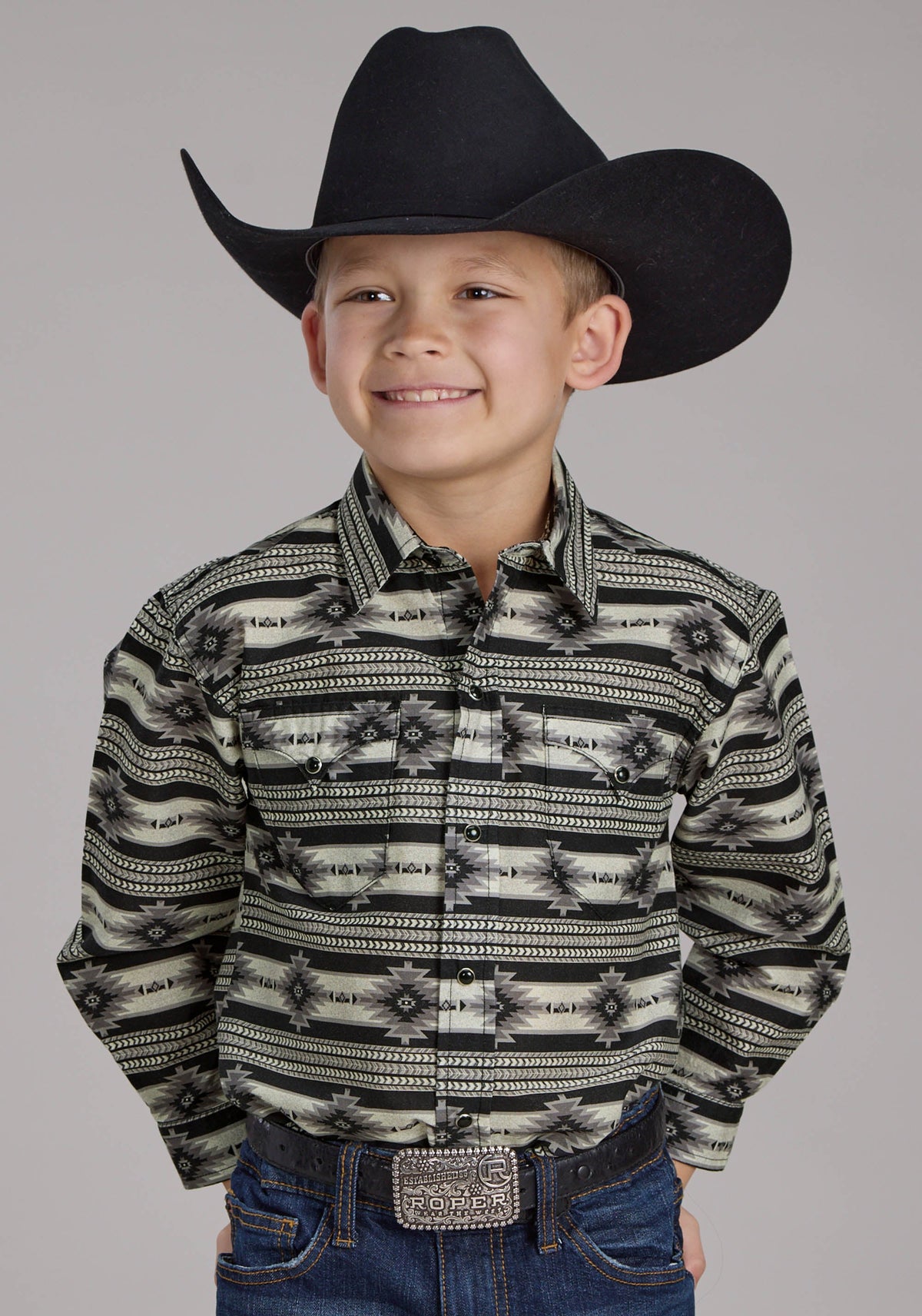 Boys Santa Fe Aztec Long Sleeve Snap Western Shirt