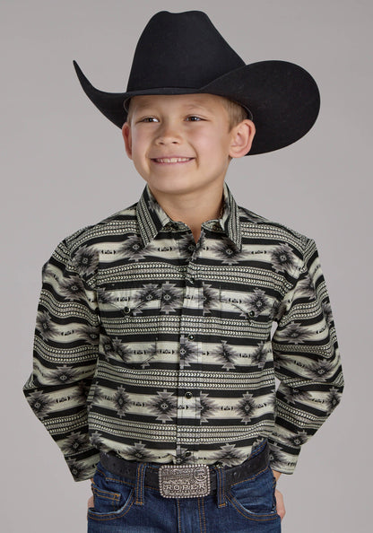 Boys Santa Fe Aztec Long Sleeve Snap Western Shirt