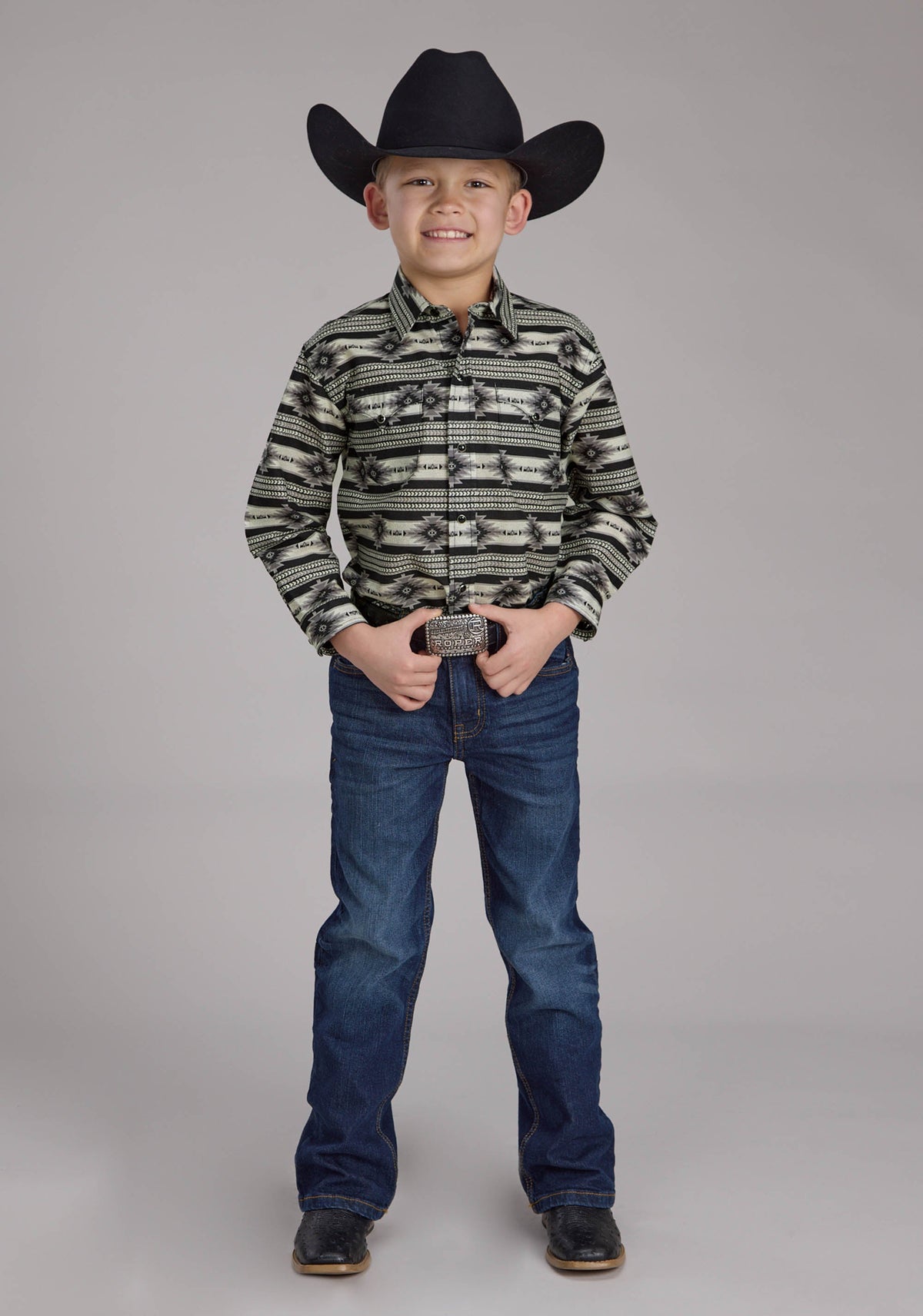 Boys Santa Fe Aztec Long Sleeve Snap Western Shirt