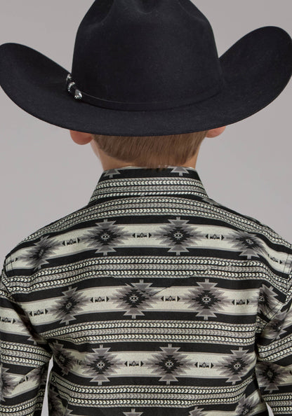 Boys Santa Fe Aztec Long Sleeve Snap Western Shirt
