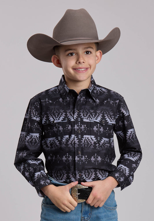 Boys Roper Ombre Aztecs Print Western Snap Shirt