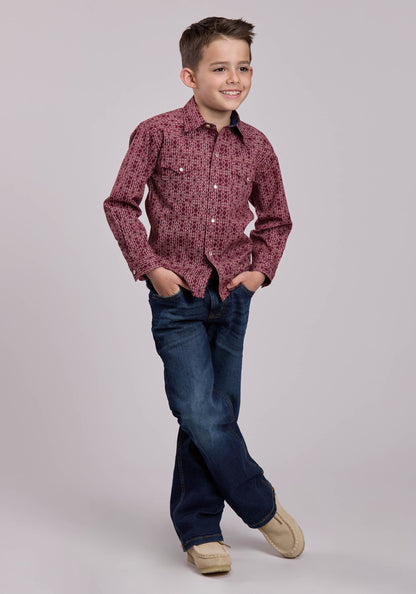 Boys Long Sleeve Snap Linear Aztec Print Western Shirt