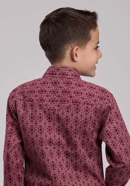 Boys Long Sleeve Snap Linear Aztec Print Western Shirt