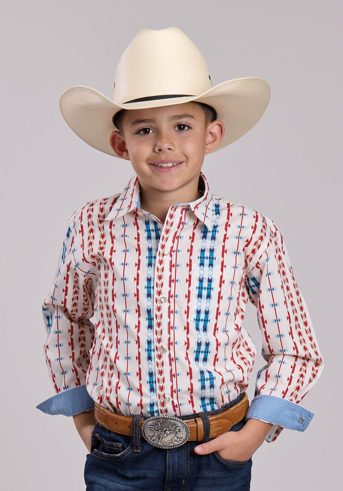Boys Roper Vertical Aztec Long Sleeve Snap Shirt