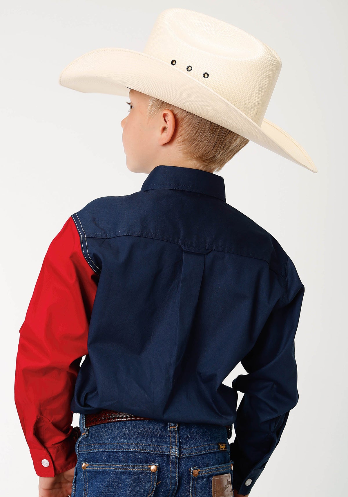 Boys Red White And Blue Pieced Texas Flag Long Sleeve Western Snap Shirt