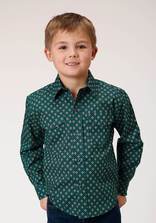 Boys Long Sleeve Snap Croshort Sleeve Walk Foulard Western Shirt
