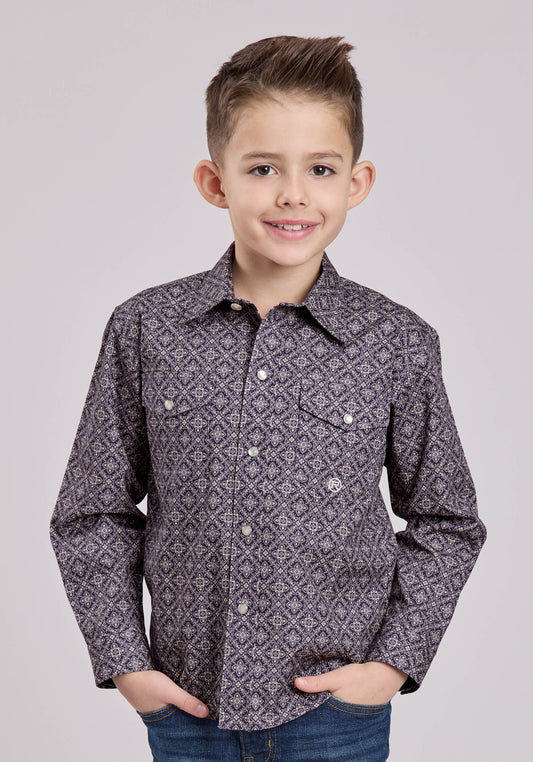 Boys Long Sleeve Snap Plum Foulard Western Shirt