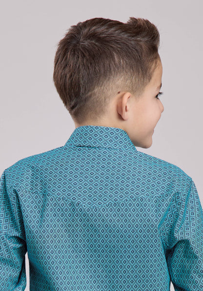 Boys Roper Aztec Diamond Geo Long Sleeve Snap Shirt