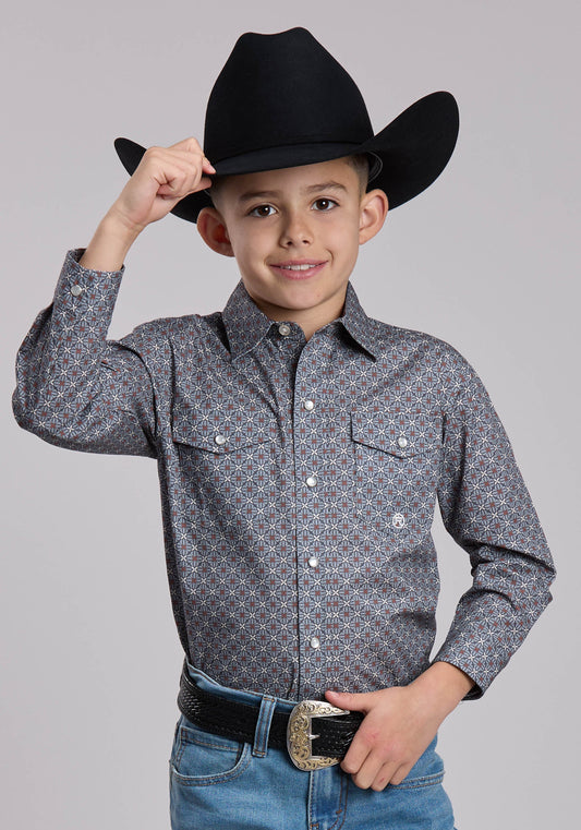 Boys Roper Smoke Medallion Western Snap Shirt