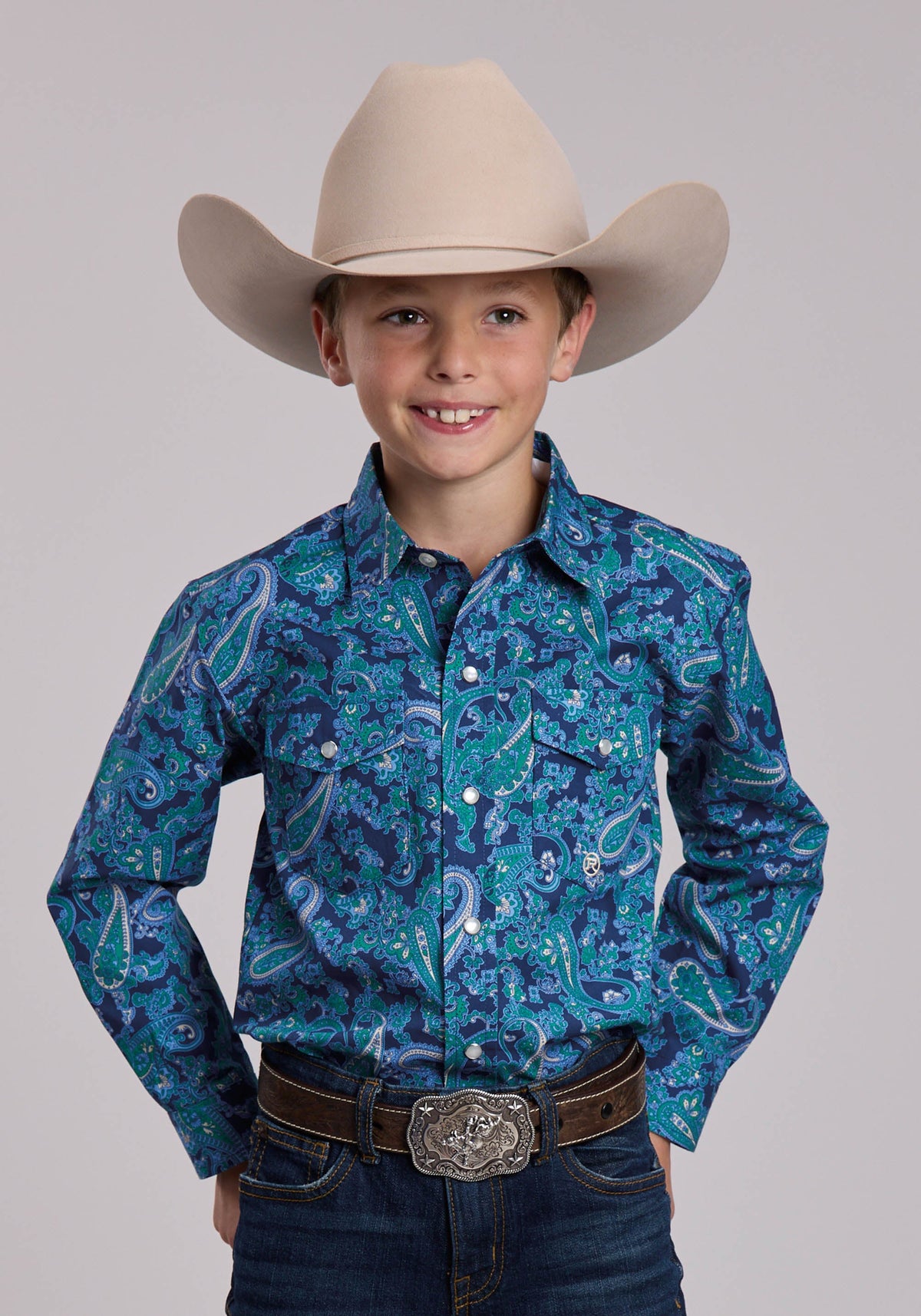 Boys Roper Deep Sea Medallion Western Snap Shirt