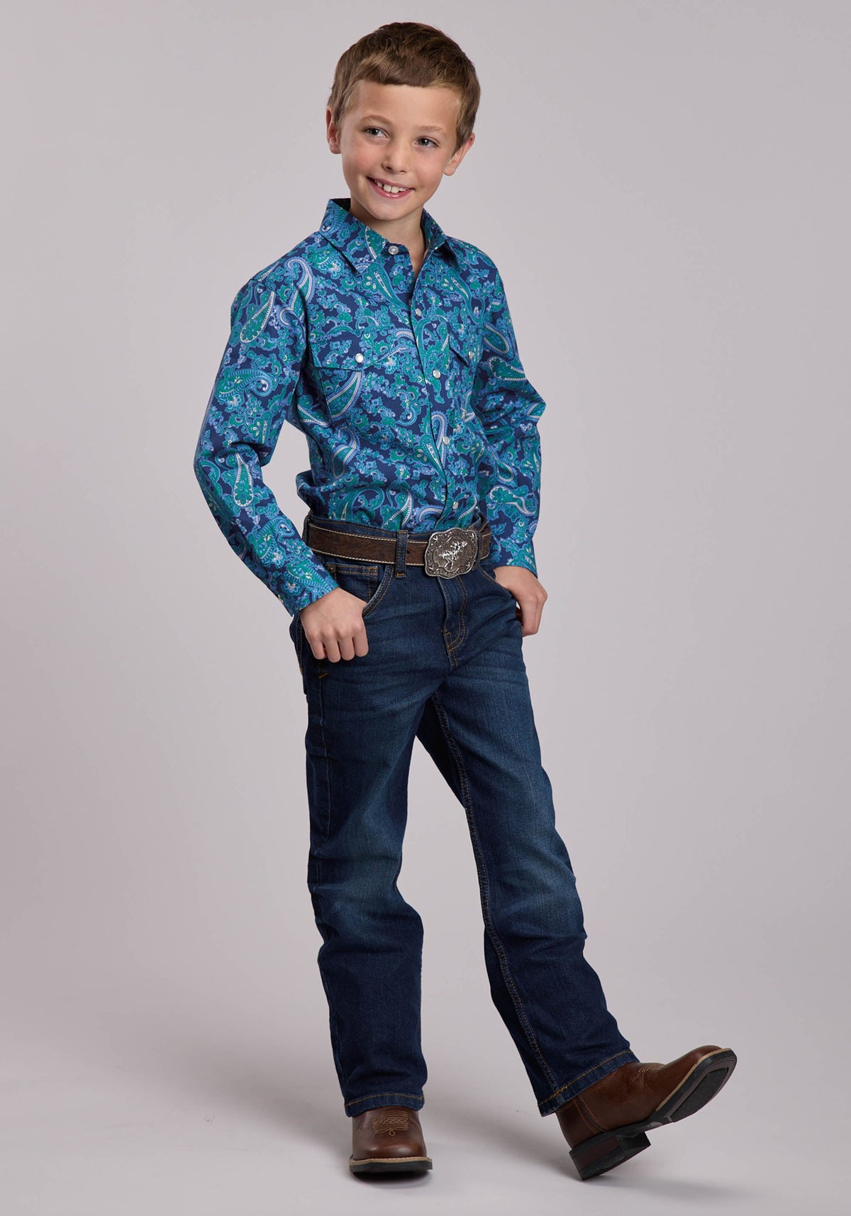 Boys Roper Deep Sea Medallion Western Snap Shirt