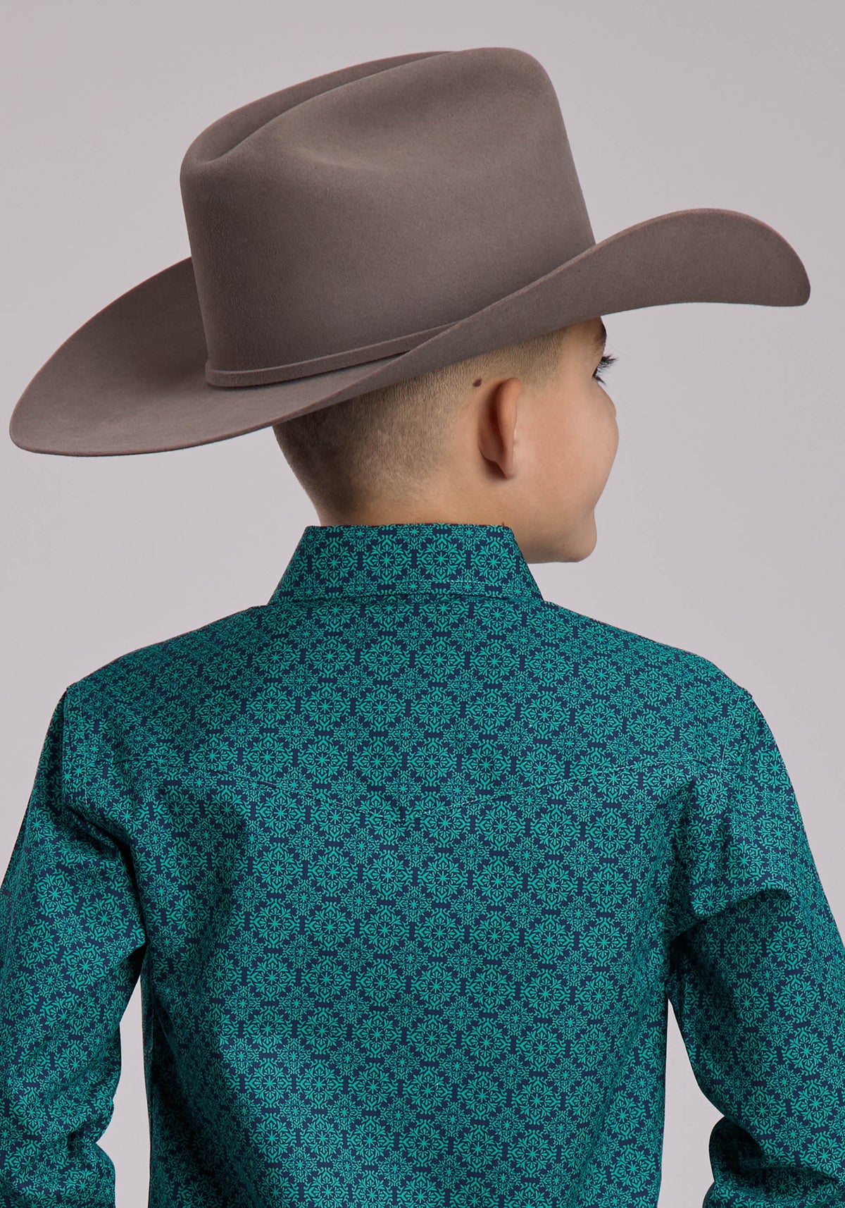 Boys Roper Blue Spruce Medallion Western Snap Shirt