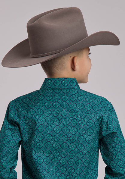 Boys Roper Blue Spruce Medallion Western Snap Shirt