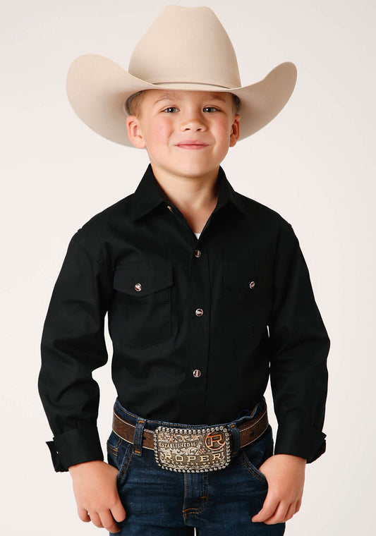 Boys Long Sleeve Snap Solid Poplin Western Model  Western Shirt