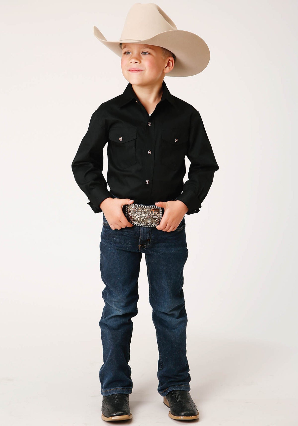 Boys Long Sleeve Snap Solid Poplin Western Model  Western Shirt
