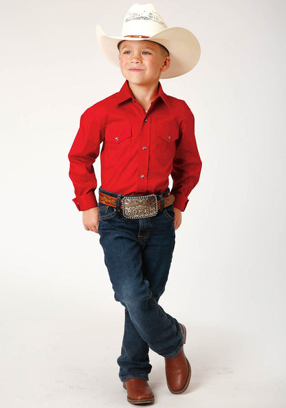 Boys Long Sleeve Snap Solid Poplin Western Model  Western Shirt