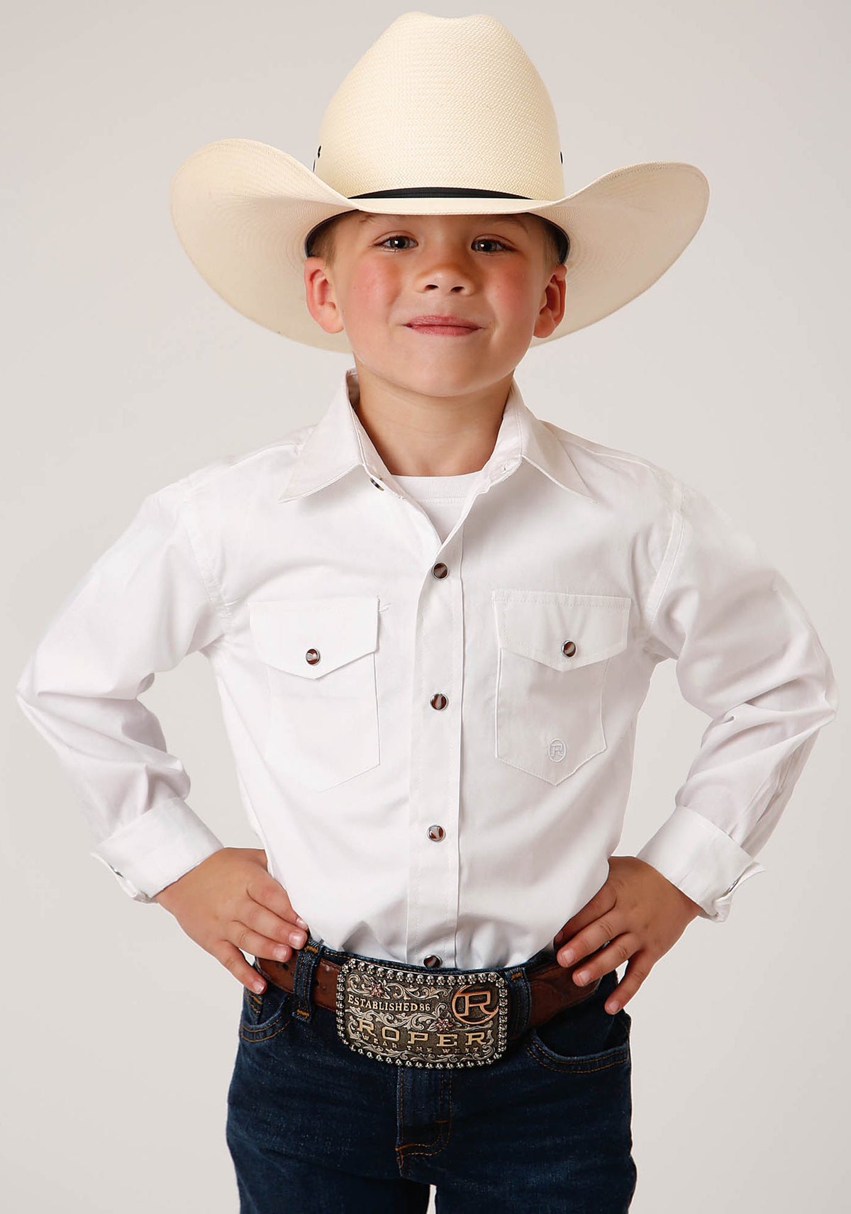 Boys Long Sleeve Snap Solid Poplin Western Model  Western Shirt