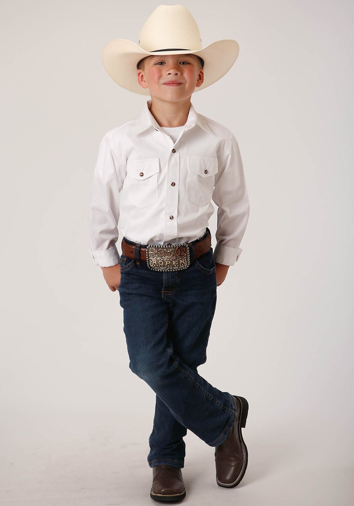 Boys Long Sleeve Snap Solid Poplin Western Model  Western Shirt