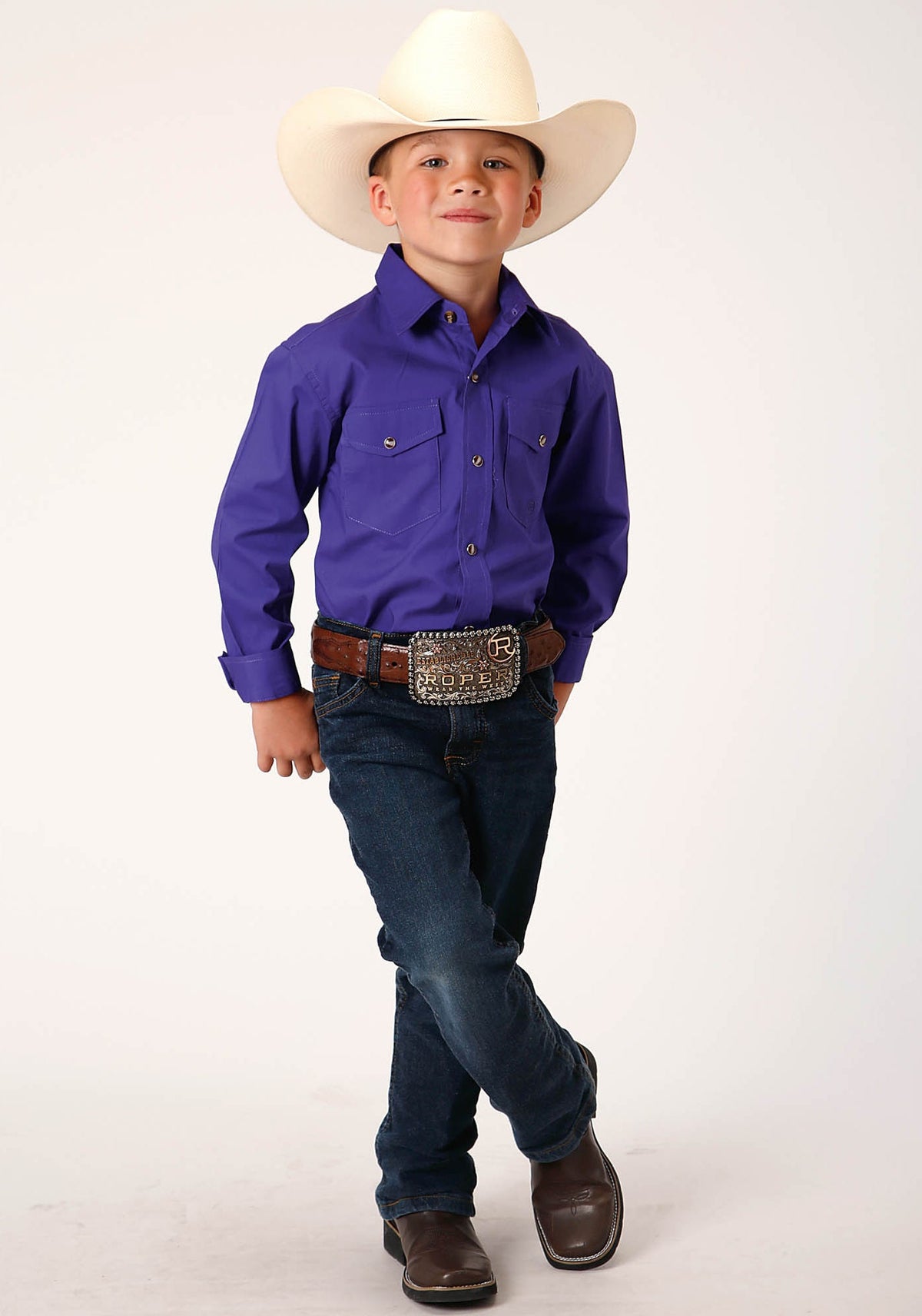 Boys Long Sleeve Snap Solid Poplin Western Model  Western Shirt