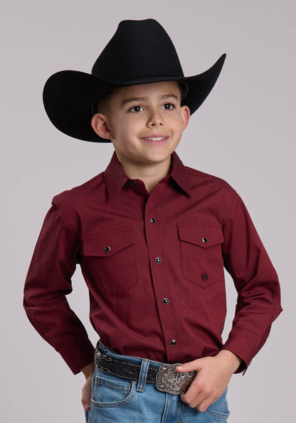 Boys Roper Solid Black Fill And Red Western Snap Shirt