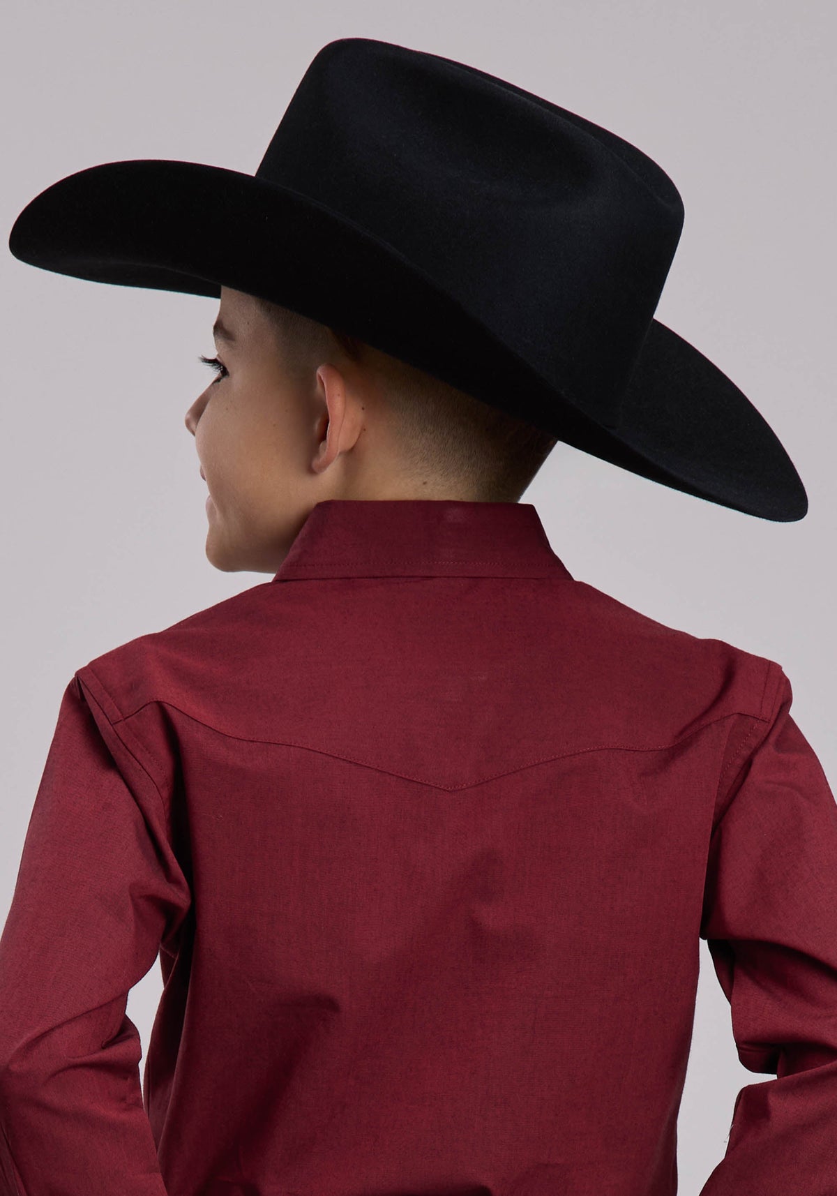 Boys Roper Solid Black Fill And Red Western Snap Shirt