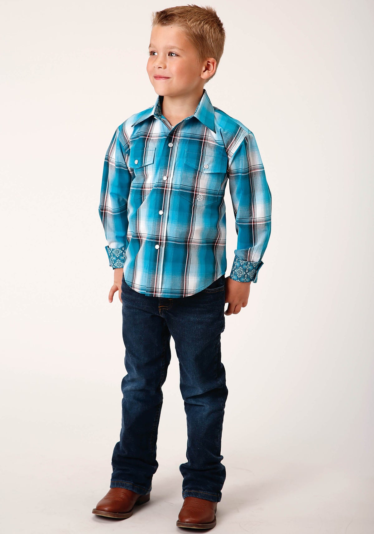 Boys Long Sleeve Snap Deep Pool Ombre Western Shirt