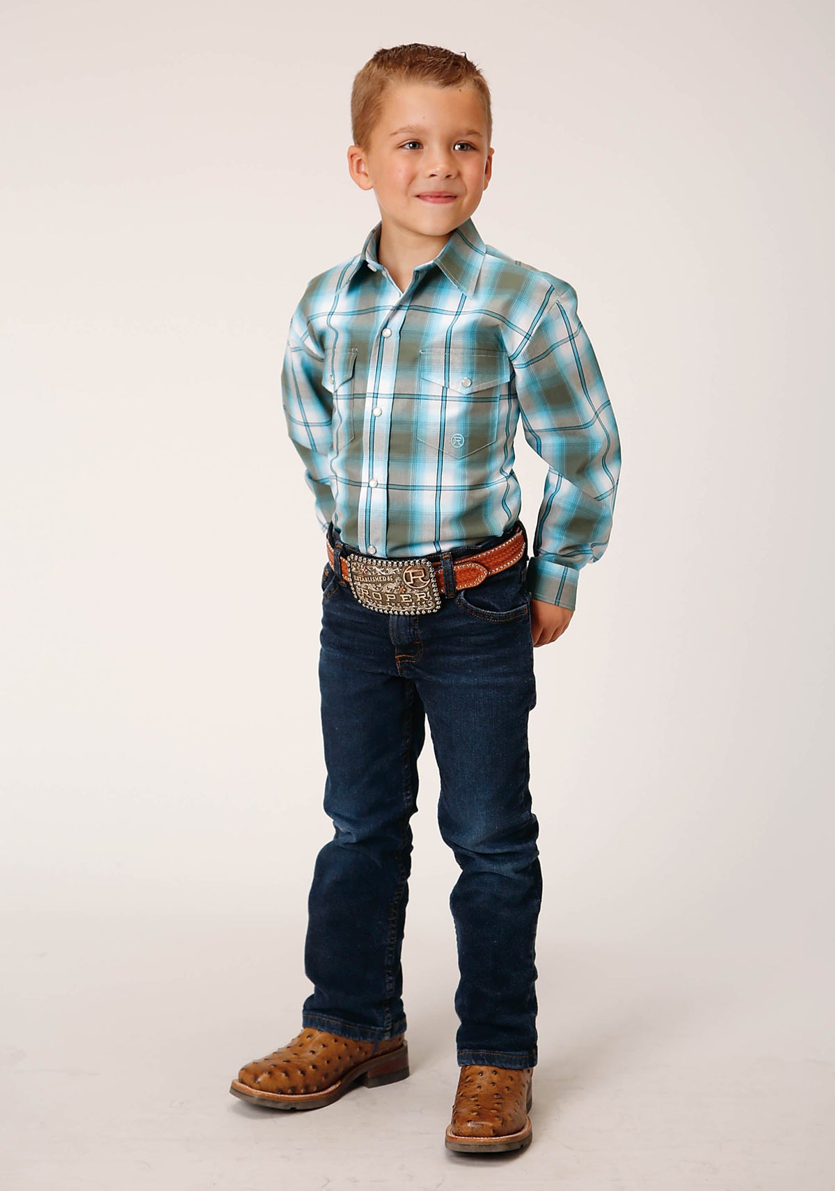 Boys Long Sleeve Snap Meadow Plaid Western Shirt
