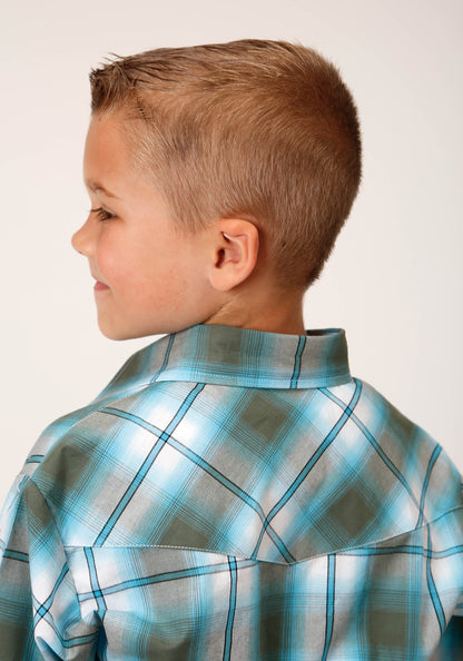Boys Long Sleeve Snap Meadow Plaid Western Shirt