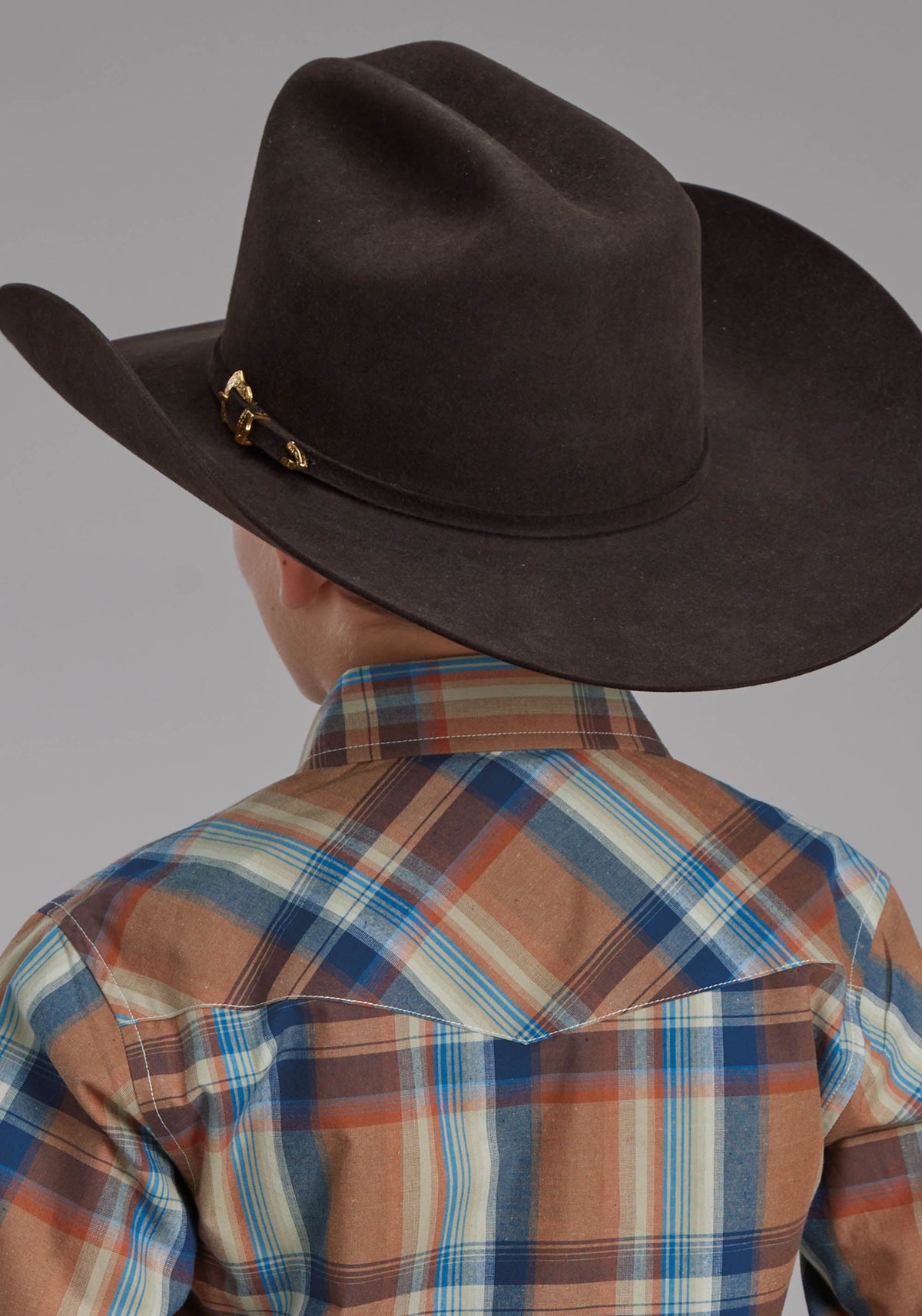 Boys Falling Leaves Plaid Long Sleeve Snap Western Shirt