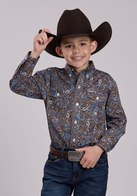 Boys Long Sleeve Button Bluebird Paisley Western Shirt