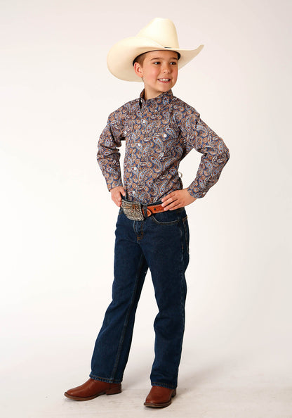 Boys Long Sleeve Button Country Paisley Western Shirt