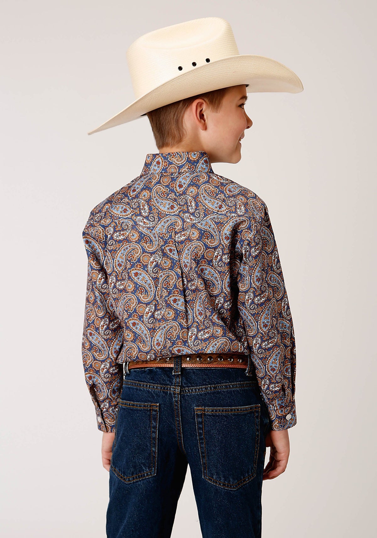Boys Long Sleeve Button Country Paisley Western Shirt