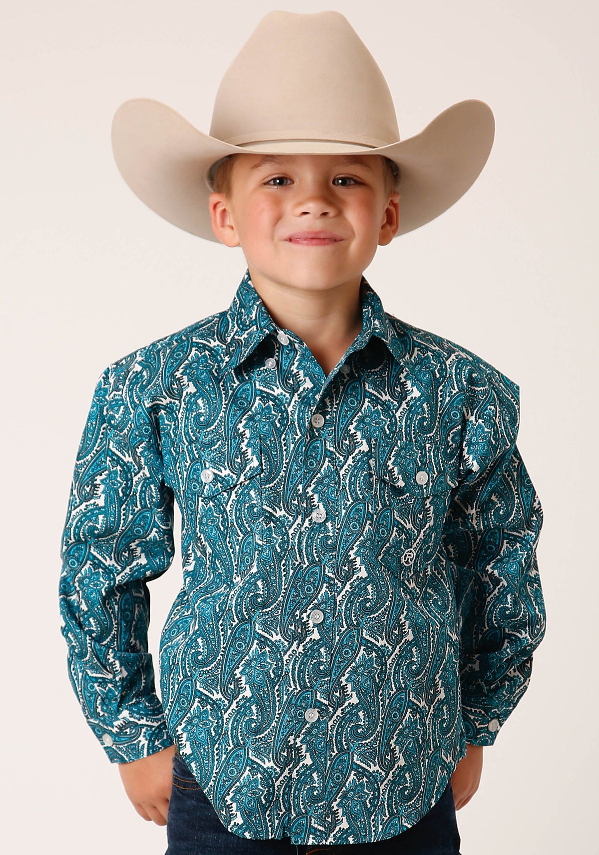 Boys Long Sleeve Button Upstream Paisley Western Shirt