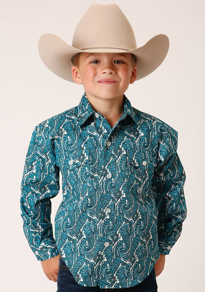 Boys Long Sleeve Button Upstream Paisley Western Shirt