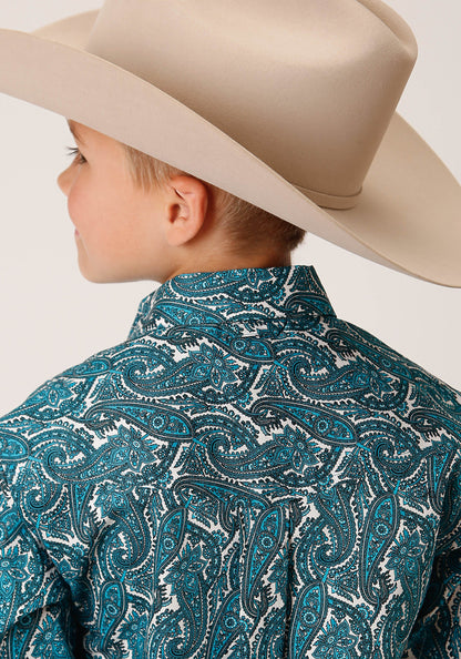 Boys Long Sleeve Button Upstream Paisley Western Shirt