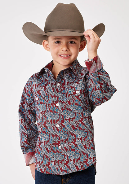 Boys Long Sleeve Button Red River Paisley Western Shirt