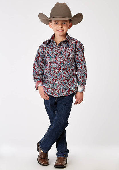 Boys Long Sleeve Button Red River Paisley Western Shirt