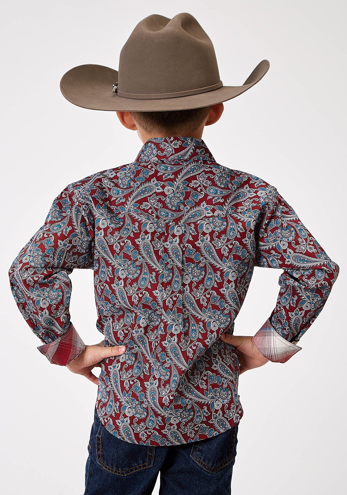 Boys Long Sleeve Button Red River Paisley Western Shirt