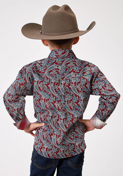Boys Long Sleeve Button Red River Paisley Western Shirt