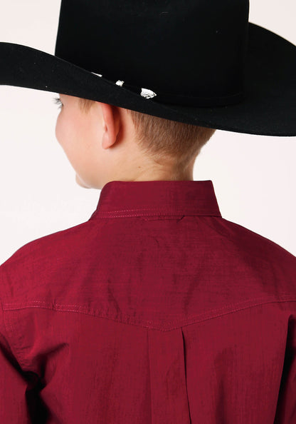Boys Long Sleeve Button Black Fill  Solid Red Western Shirt