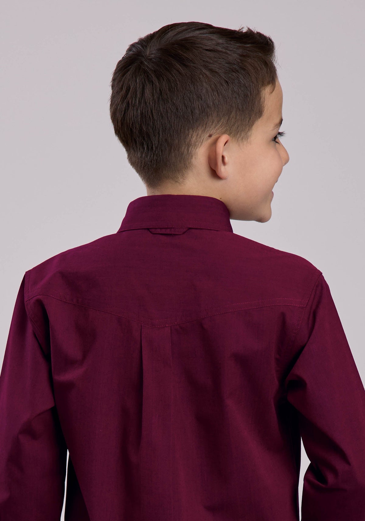 Boys Long Sleeve Button Black Fill - Wine Western Shirt