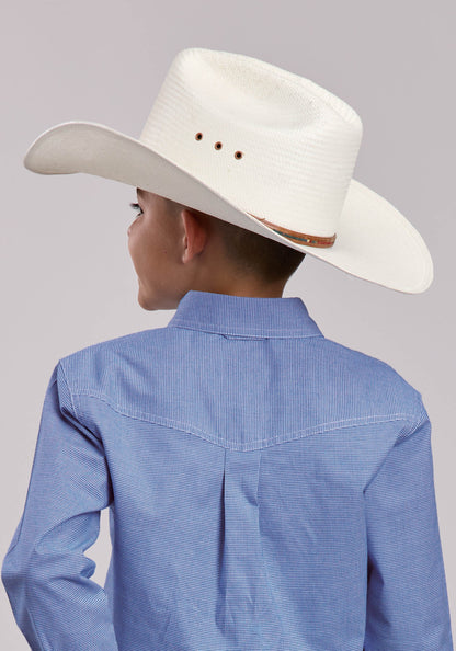Boys Roper Stretch Mini Check Blue Long Sleeve Button Shirt