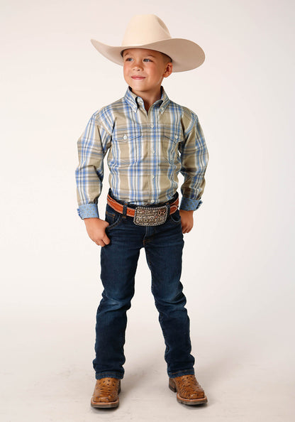 Boys Long Sleeve Button Sandy Plaid Western Shirt