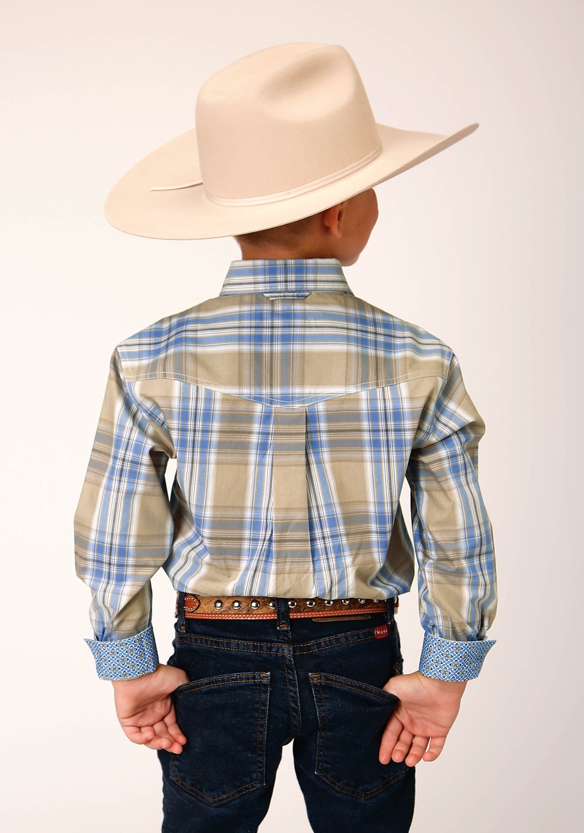 Boys Long Sleeve Button Sandy Plaid Western Shirt