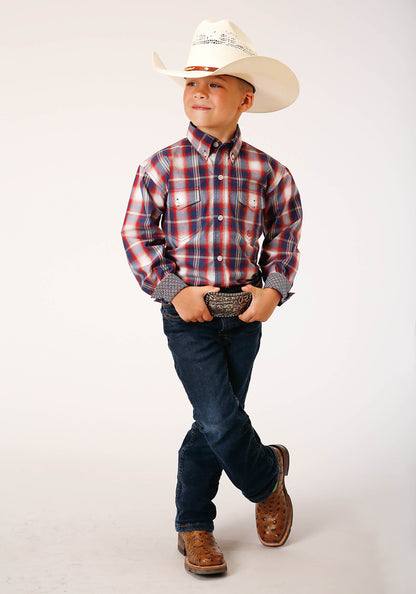 Boys Long Sleeve Button Independence Plaid Western Shirt